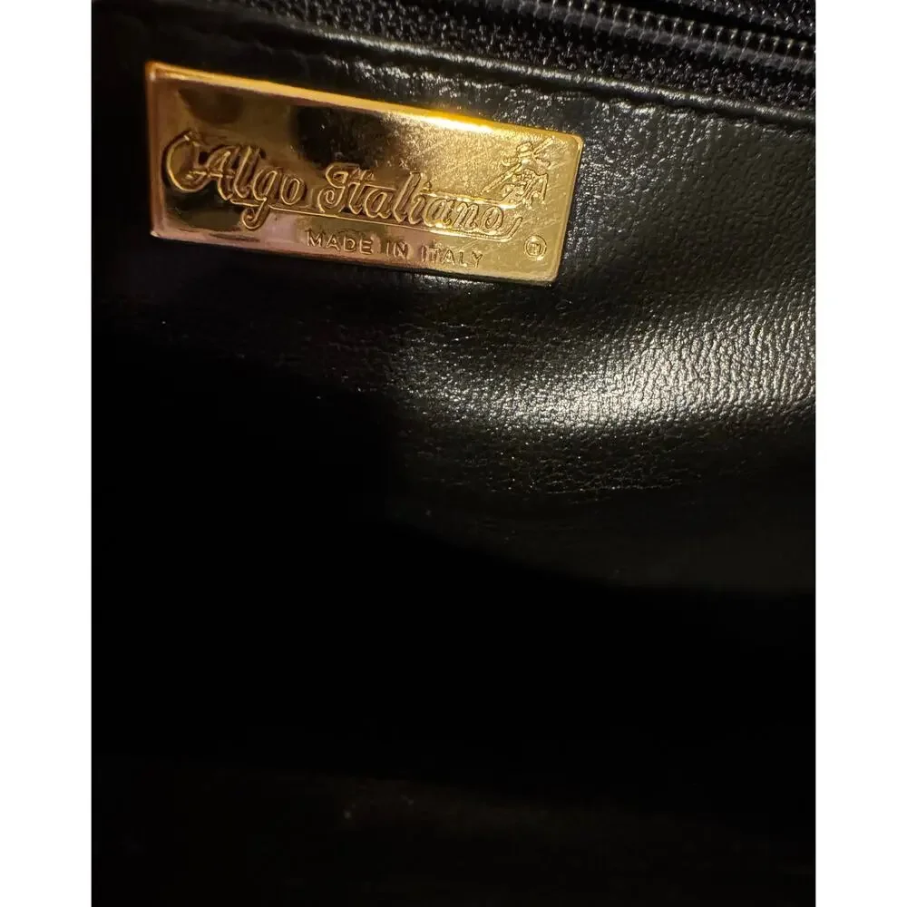Vintage 1980s 1990s Algo Italiano Black Leather Top Handle Shoulder Bag